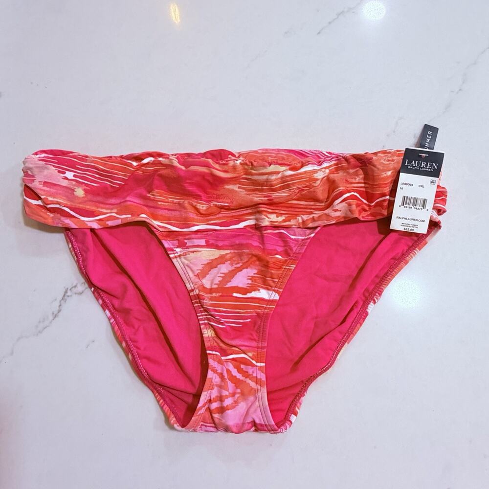Lauren Ralph Lauren Pink Red Abstract Bikini Bottom Size 16 Y2K Beachcore NWT